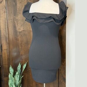 Mind Code LBD Women’s Size M off the shoulder ruffle bodycon black dress mini